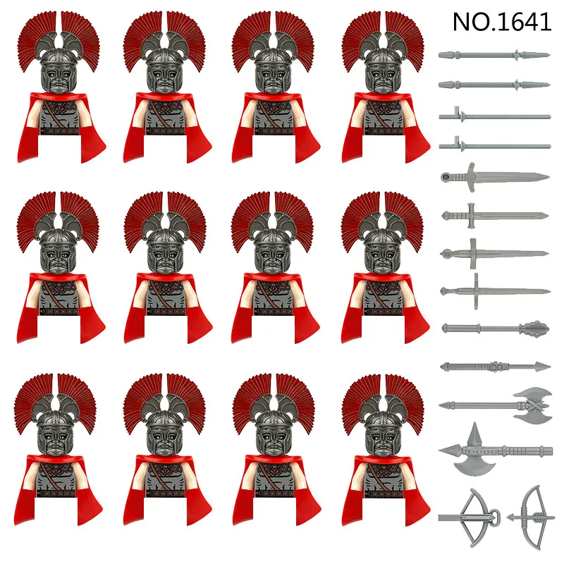 MOC Medieval Military Roman Soldiers Figures Building Blocks Officers Weapons Accessories Shield Helmet Coat Sword Bricks K136