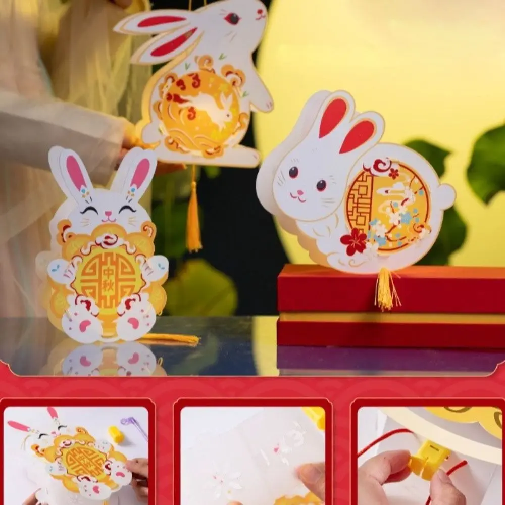 Chinese Style Rabbit Lantern Cartoon Glowing Mid-Autumn Festival Lantern Handmade Luminous Traditional Craft Lantern Children