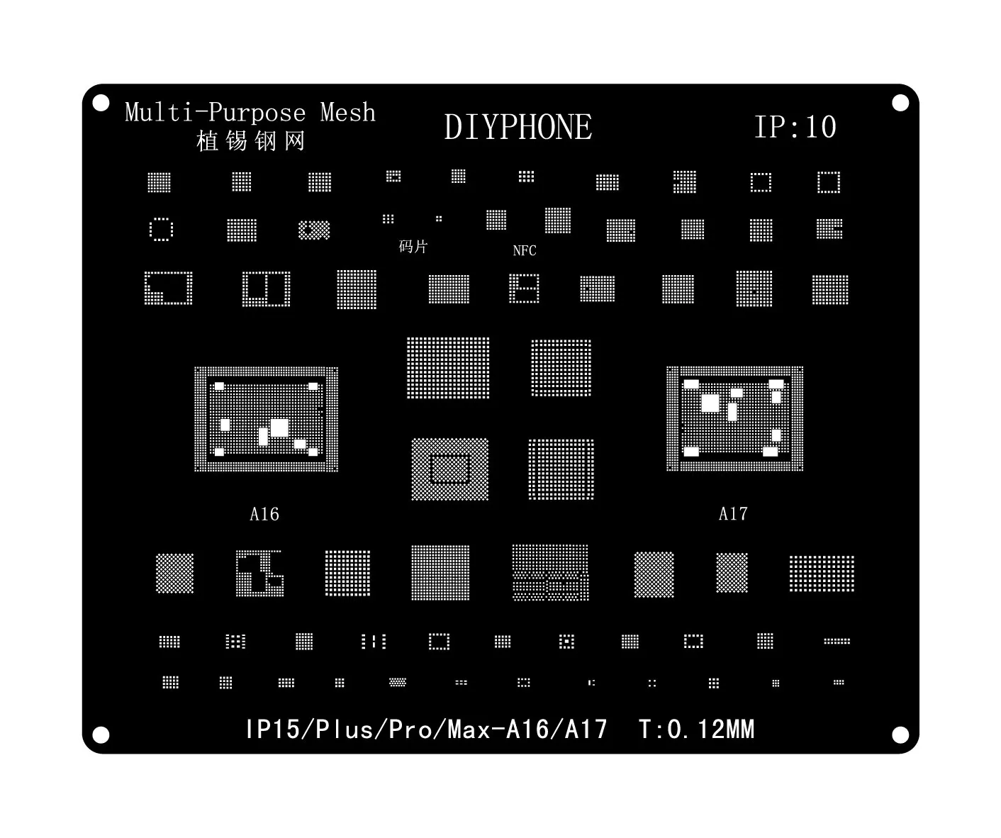 Diyphone สีดำ BGA reballing ลายฉลุสำหรับ iPhone 15 14 13 12 11 PRO MAX XS x 8 8P 7แผ่นเหล็กสุทธิ CPU