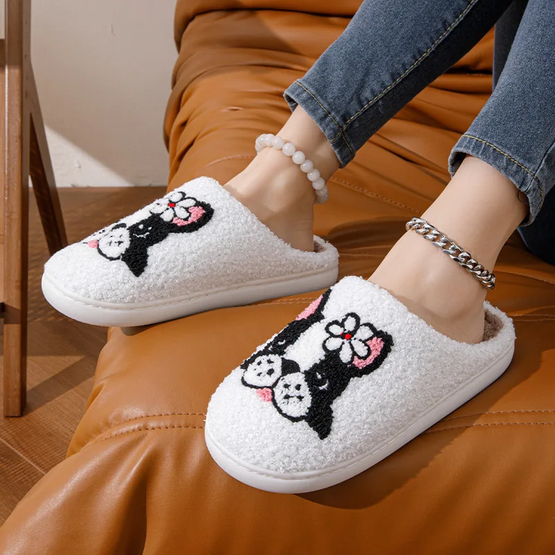 Lucyever Couple Cotton Slippers for Women Home Indoor Cartoon Platform Slides Ladies 2024 Comfortable Non Slip Warm Winter Shoes