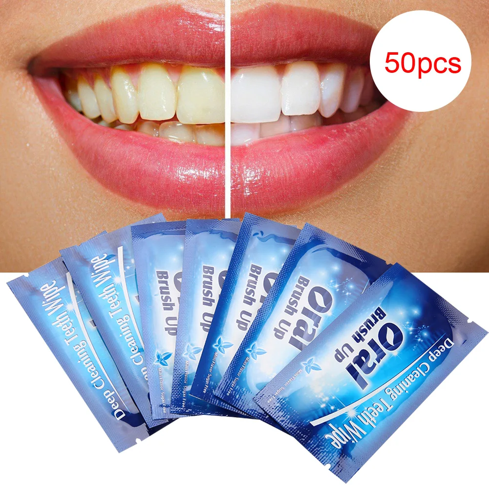 50 pz salviette dentale pulizia profonda denti pulire panno strumento di pulizia dei denti per la pulizia profonda orale sbiancamento dei denti rimuovere le macchie di residui