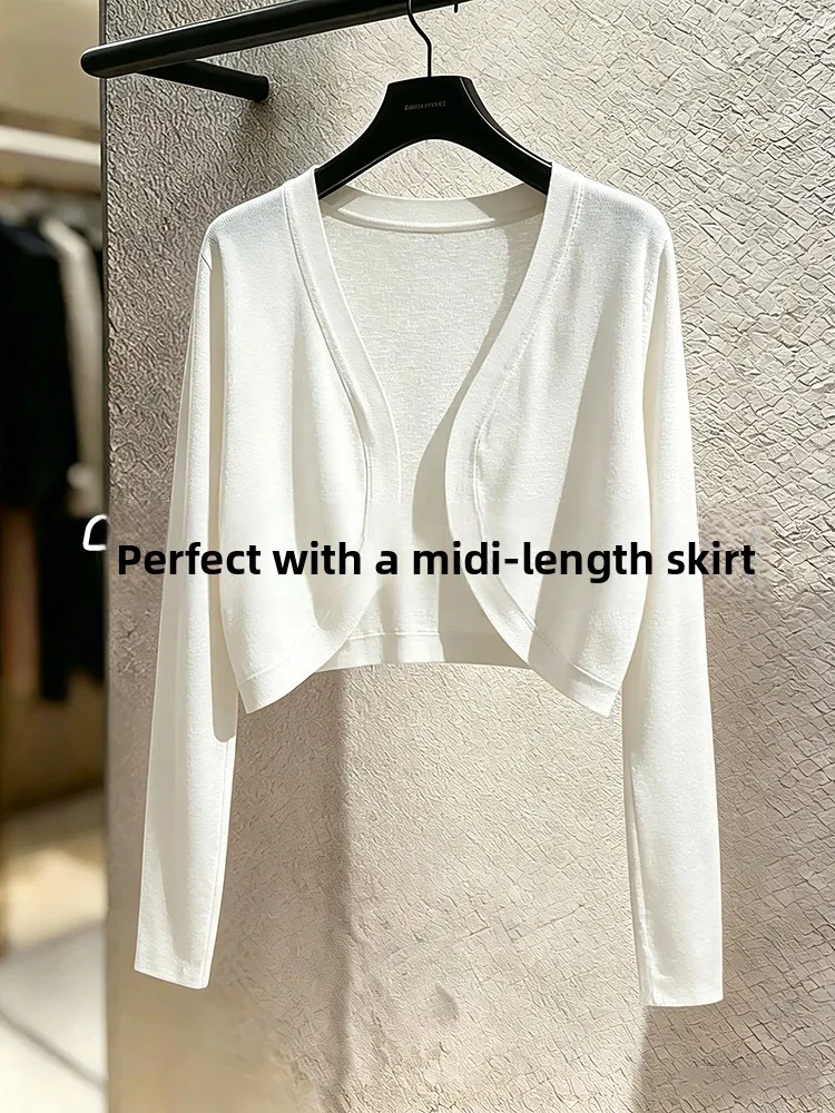 

Lightweight Knitted Cardigan Women's Thin Summer Shawl Shoulder Baring Outerwear Overalls Short Jacket Spring Autumn