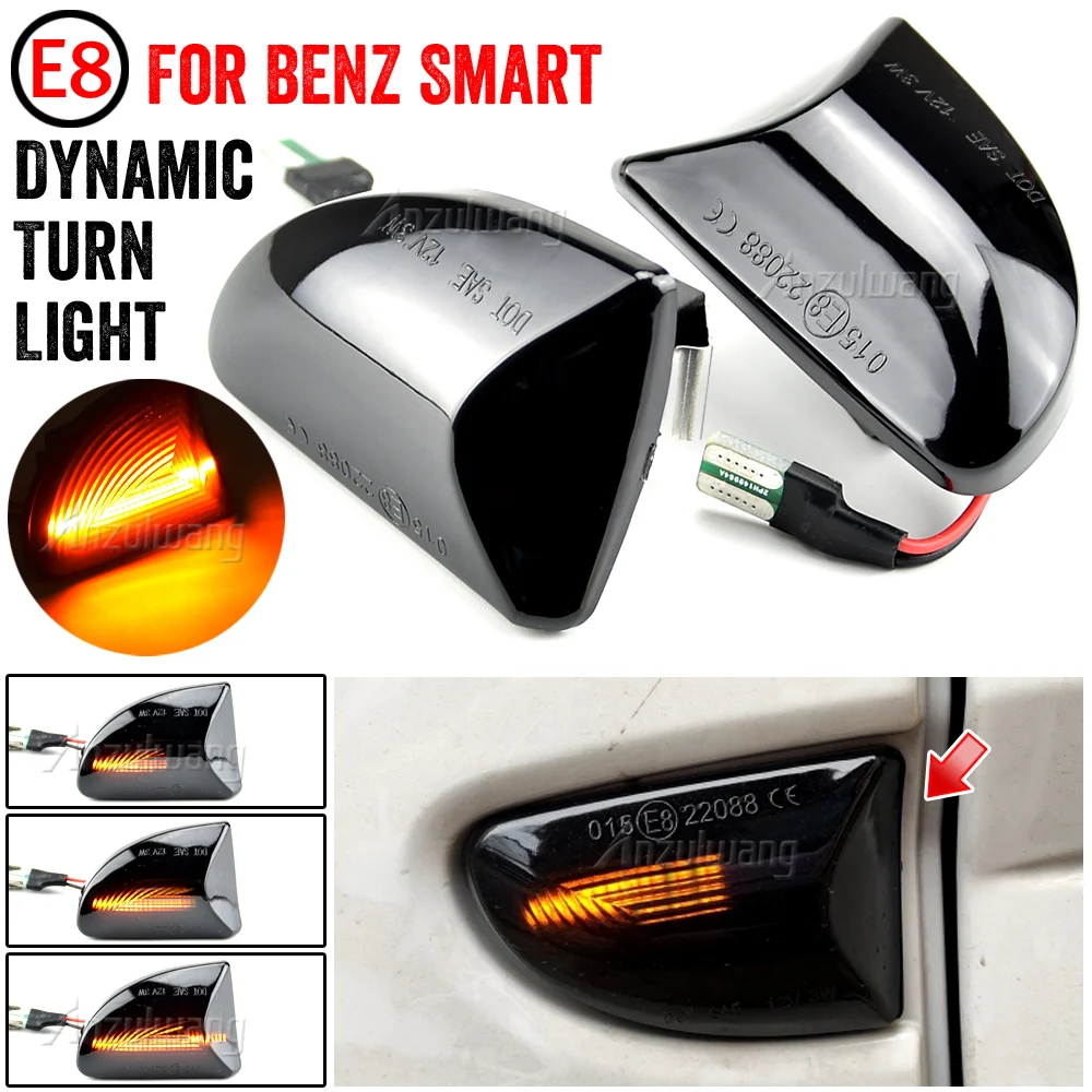2x For Mercedes Benz Smart Fortwo 451 MK1 & MKII 2007-2015 Dynamic LED Sequential Turn Signal Lights Flashing Side Repeater Lamp