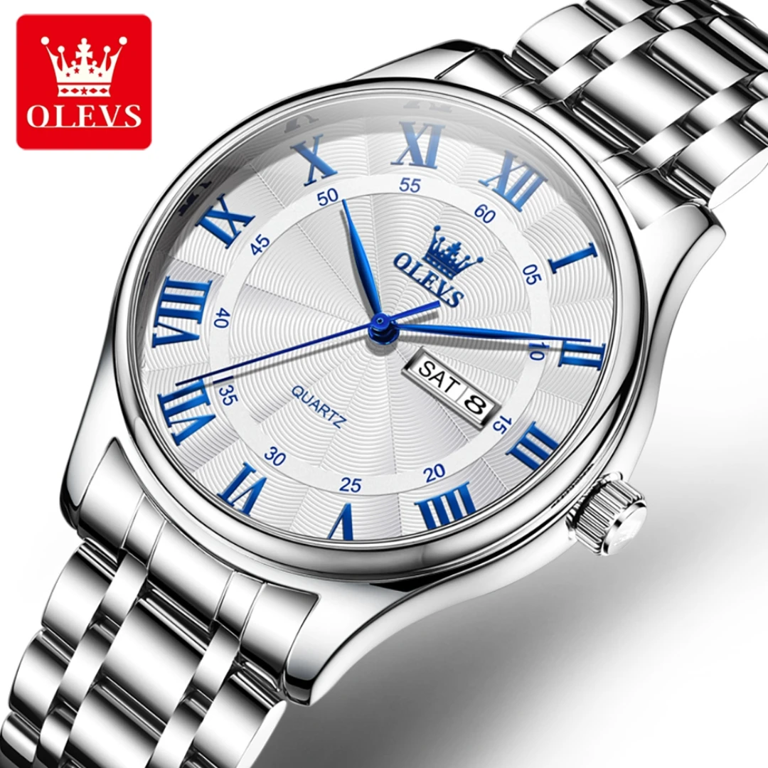 

OLEVS 3663, кварцевые модные часы, подарок, ремешок для часов из нержавеющей стали, наручные часы с круглым циферблатом, календарь с дисплеем недели