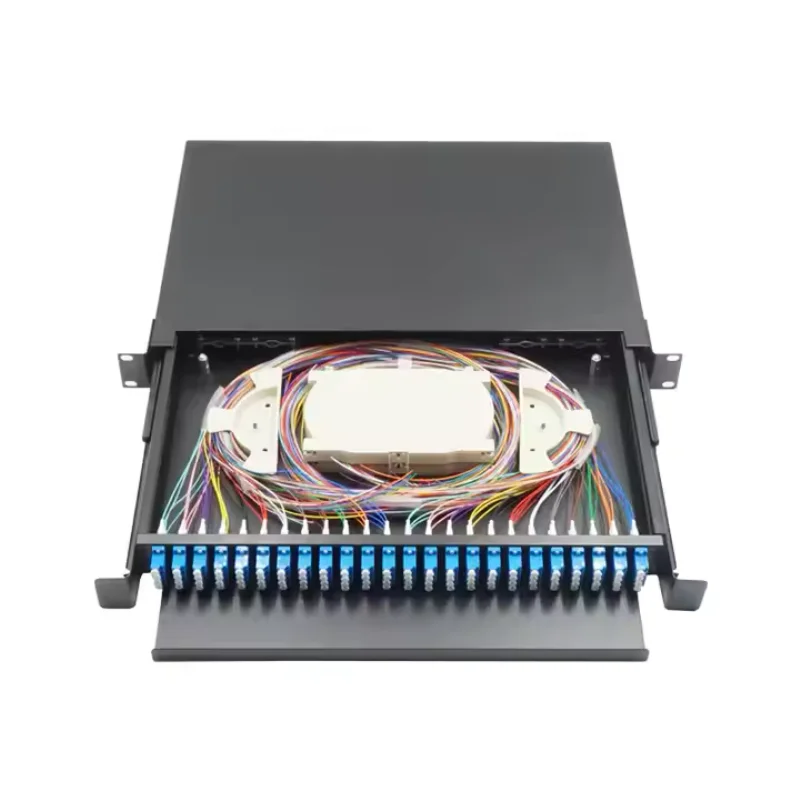 

Стойка, выдвижная, тип 1U, 24-портовая оптоволоконная патч-панель LC UPC Quad, полностью загруженная 96-жильный ODF