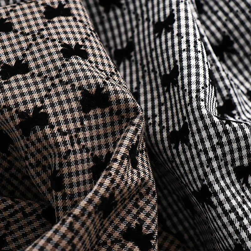 Solid Checked Fabric Flocking Process Spring Autumn for Dress Wholesale Cloth Per Meter Apparel Sewing Diy Material