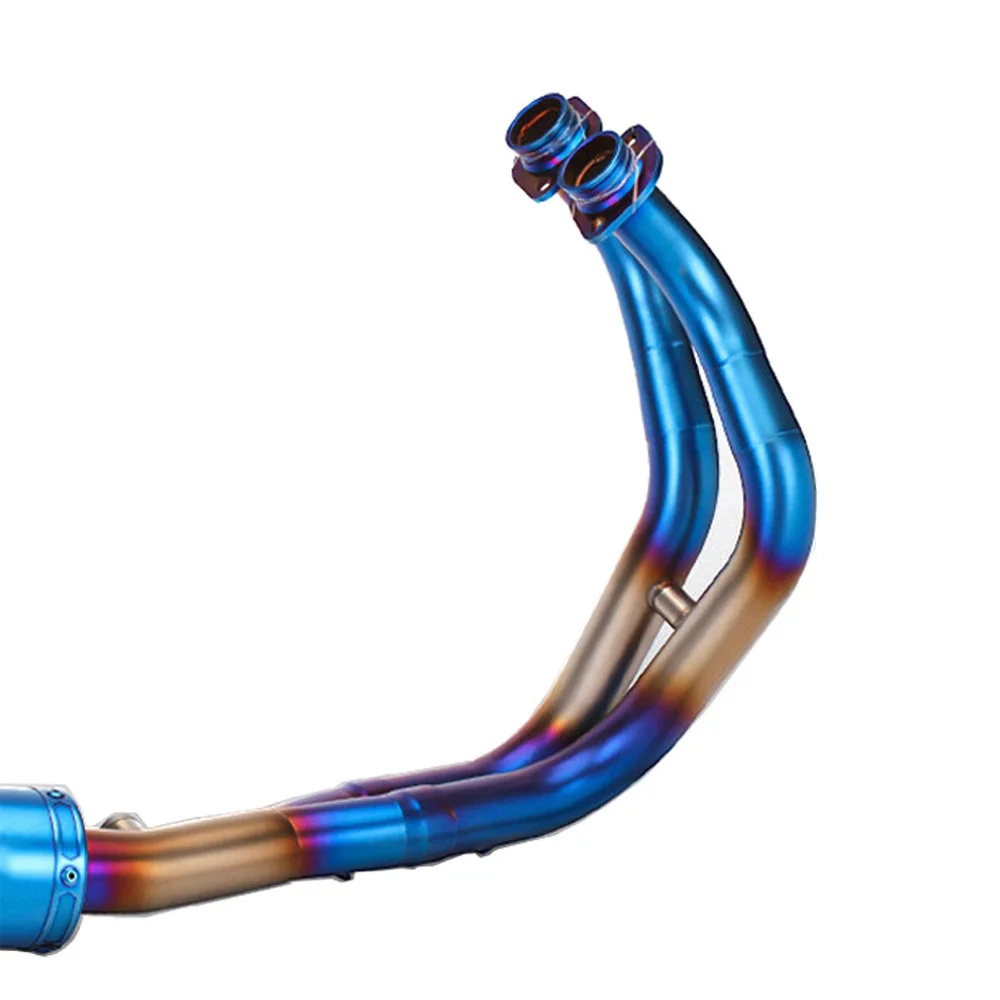 Auspuffanlagen für Yamaha YZF R7 2021-2025, aufschraubbare Komplett-Auspuffkrümmer mit Verbindungsrohr, blauer Schalldämpfer, Auspuffrohre – Detail 4
