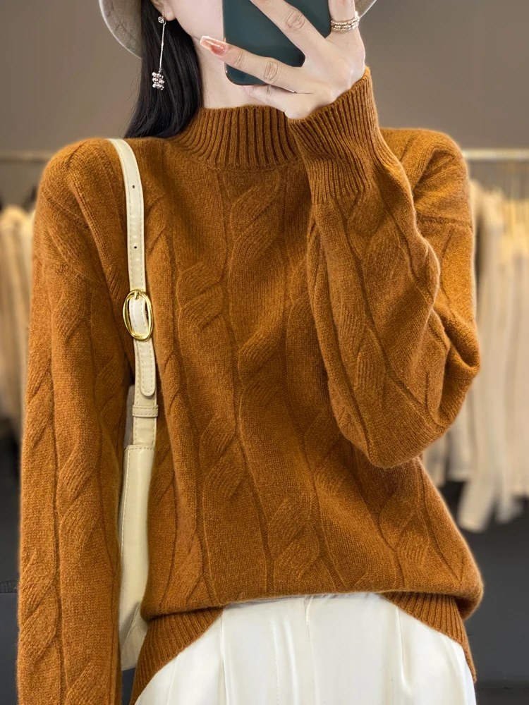 

Осень-зима, женский пуловер с воротником-стойкой, толстый, мягкий, теплый, ретро, трикотаж из 100% мериносовой шерсти, женская одежда, топ