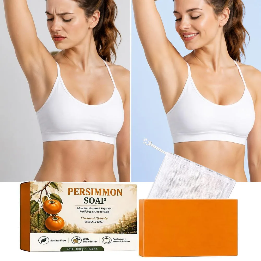 Persimmon & Green Tea Deodorant Soap Bar | Natural Handmade Face & Body Wash for Odor Removal & Refreshing Bath Care