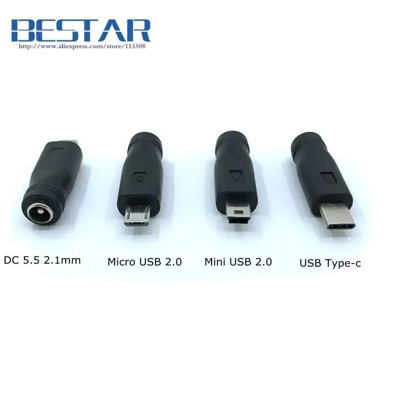 5V DC 5.5 * 2.1 mm Power Jack USB 3.1 Type C USB-C Type-c 5.5mm *2.1mm Mini USB Right & Micro USB DC Power Connector Adapter