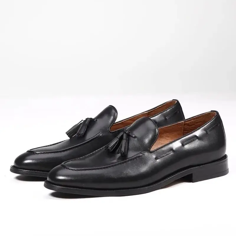 LIHUAMAO grade A cow leather men's penny loafers leather shoes slip on outdoor footwear retro work shoes dress party wedding