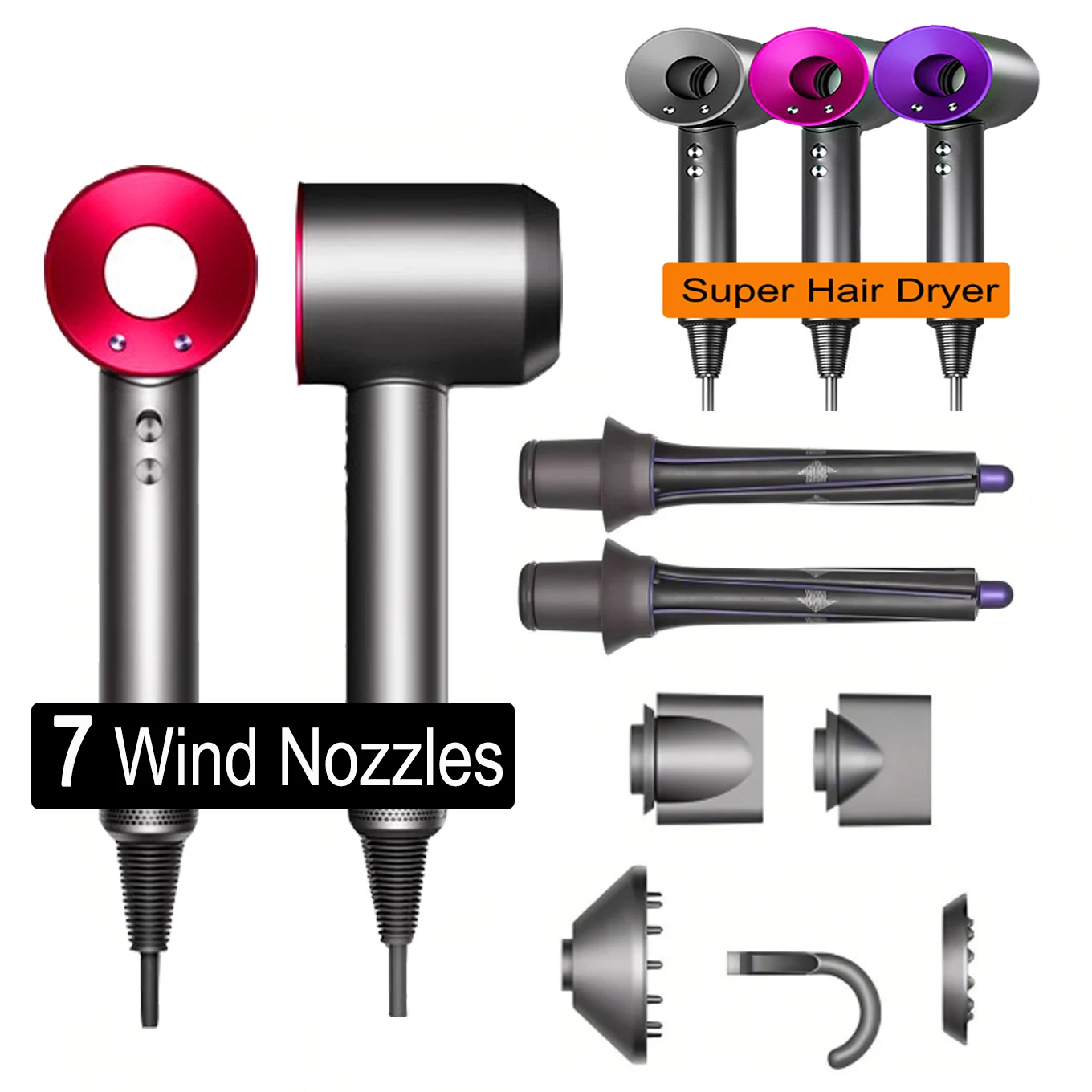 Secador de Cabelo Profissional com Íons Negativos para Dyson, Secador de Cabelo Sem Lâminas, Temperatura Constante, Alta Velocidade, Secagem Rápida, Potente para Uso Doméstico