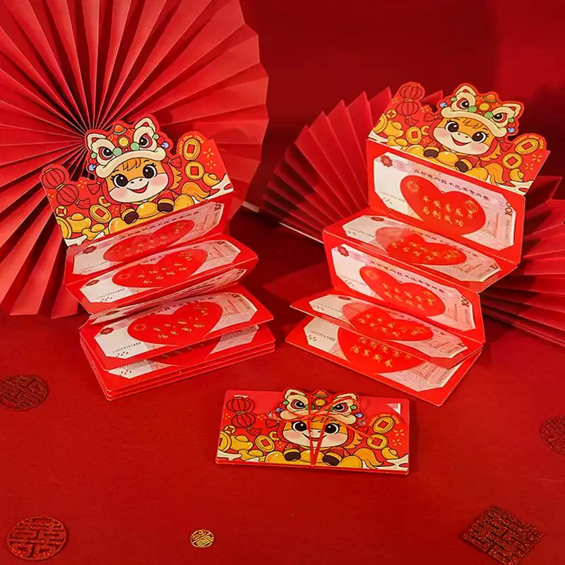 

1Pc 2026 Year Of The Horse Red Envelope 2/6/10/20 Slot Card Folding Hongbao Chinese Lunar New Year Paper Luck Red Cash Envelopes