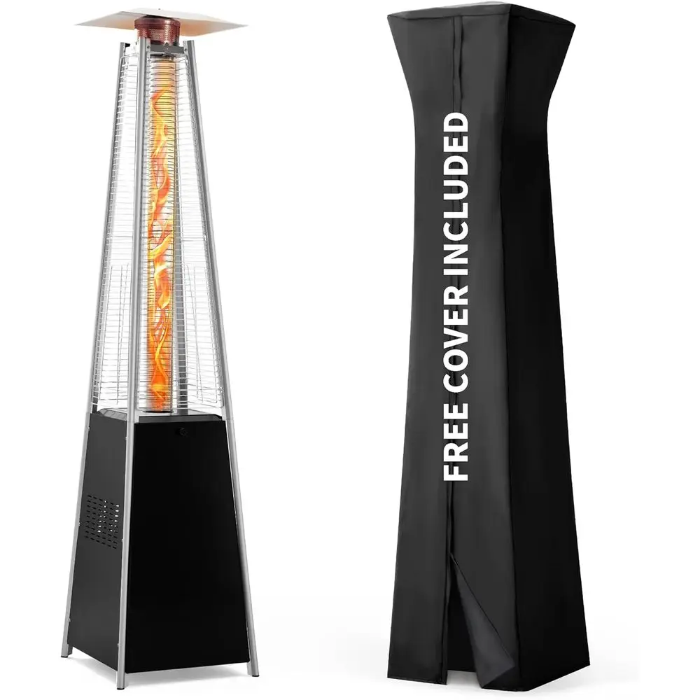 

48,000 BTU Pyramid Flame Outdoor Propane Patio Heater with Quartz Glass Tube and Cover