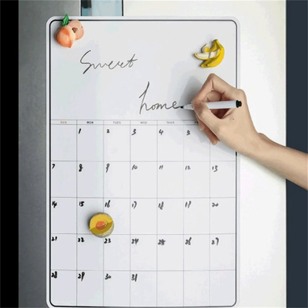 A5 Size Magnetic Monthly Weekly Planner Calendar Dry Erase Fridge Sticker Message Board for Kitchen Menu Whiteboard with Pen