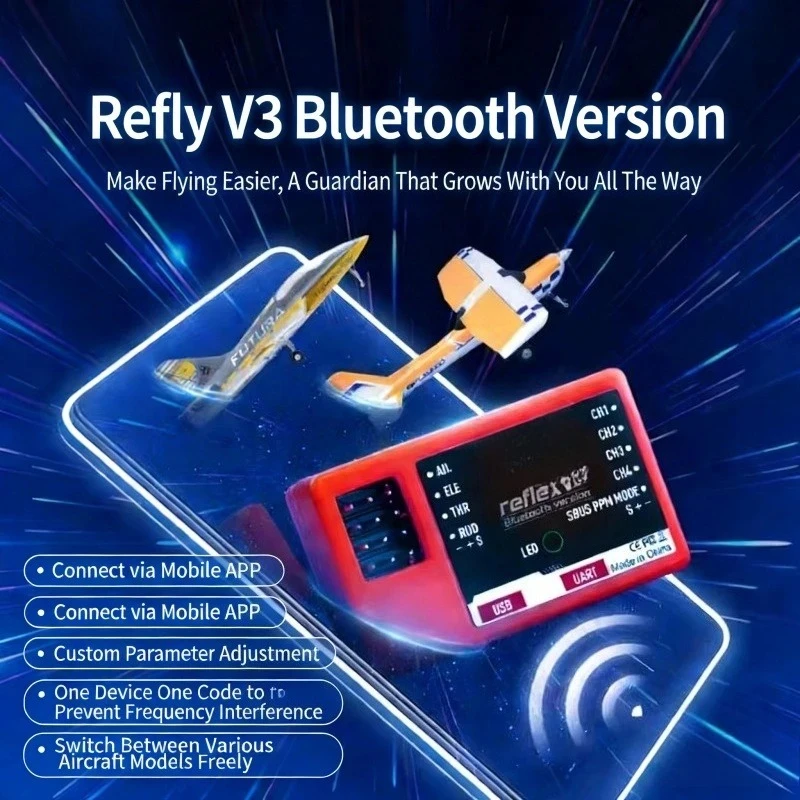 FMS Reflex V3 Flight Controller Gyro Stabilizer for Diy Warbird RC Airplanes Upgraded Bluetooth Version Intelligent Assistance