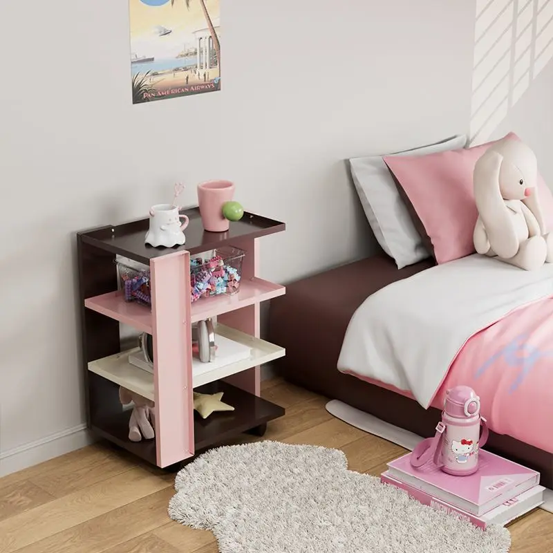 Storage cabinet, cream wind shelf, bedroom mobile cart side few simple ins multi-layer living room storage rack girl