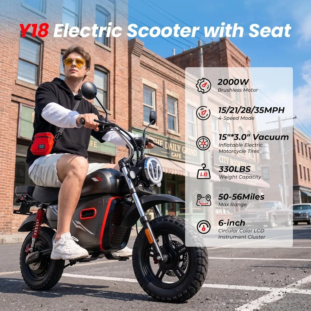 Electric Scooter for Adults with Seat, 2000W Powerful Motor, 56 Miles Long Range, 35 MPH Top Speed, 15