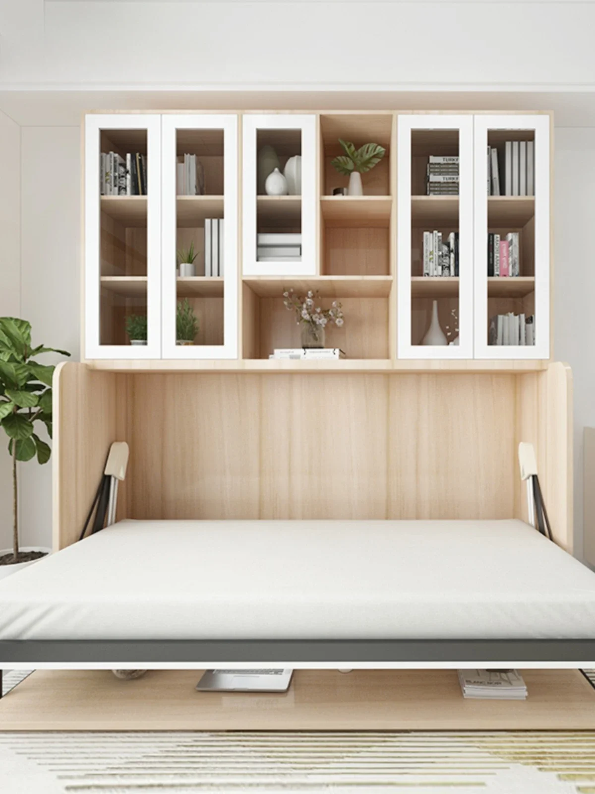 Multifunctional Invisible Desk Bed Bookcase Rotary Rollover Bed Wardrobe Integrated Murphy Bed