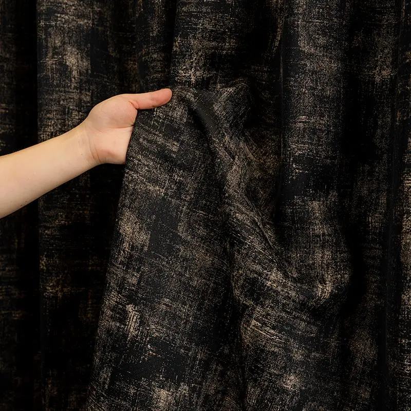 Italian  Luxury Thick Jacquard Black Gold French Middle Ancient Style cloth blackout curtain tulle drape C2199