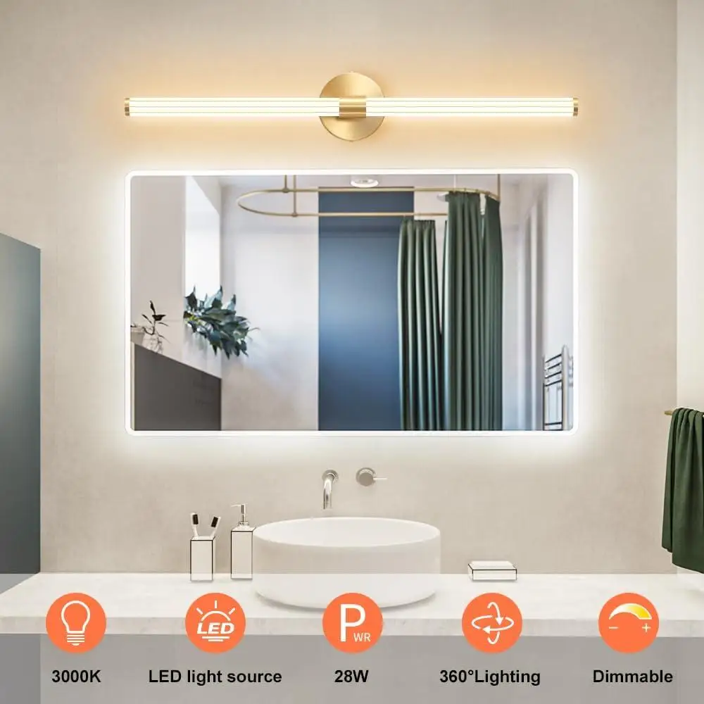 Dimmbare LED-Badezimmer-Waschtischleuchte 360° °   Vollständig beleuchtete moderne Wandleuchte, energieeffiziente Acryl-Befestigung, Spiegel und Make-up