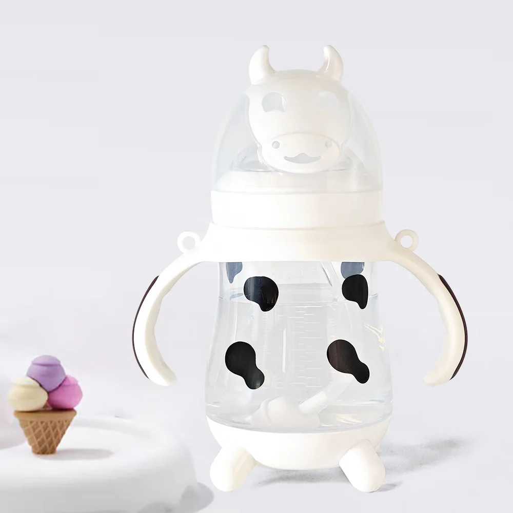 Unique cow shape 270ml large capacity Gravity Ball Straw Bottle, Straw Mug Drop-proof and leak-proof Silicone Straw