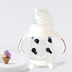 Unique cow shape 270ml large capacity Gravity Ball Straw Bottle, Straw Mug Drop-proof and leak-proof Silicone Straw