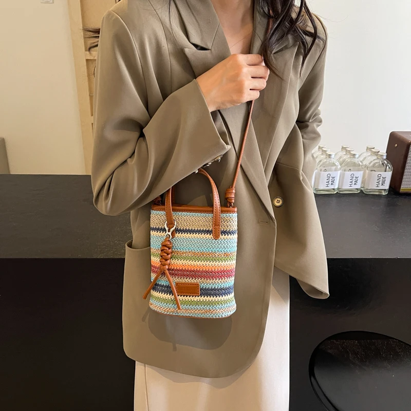 LEFTSIDE Mini Striped Straw Crossbody Bags for Women 2024 Fashion Summer Shoulder Bags Handbags and Purses Weave Beach Bag