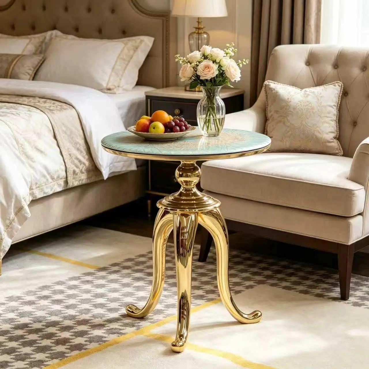 European Light Luxury Coffee Table Microcrystalline Stone Living Room Sofa Side Table Study Hotel Corner Bedside Table Furniture