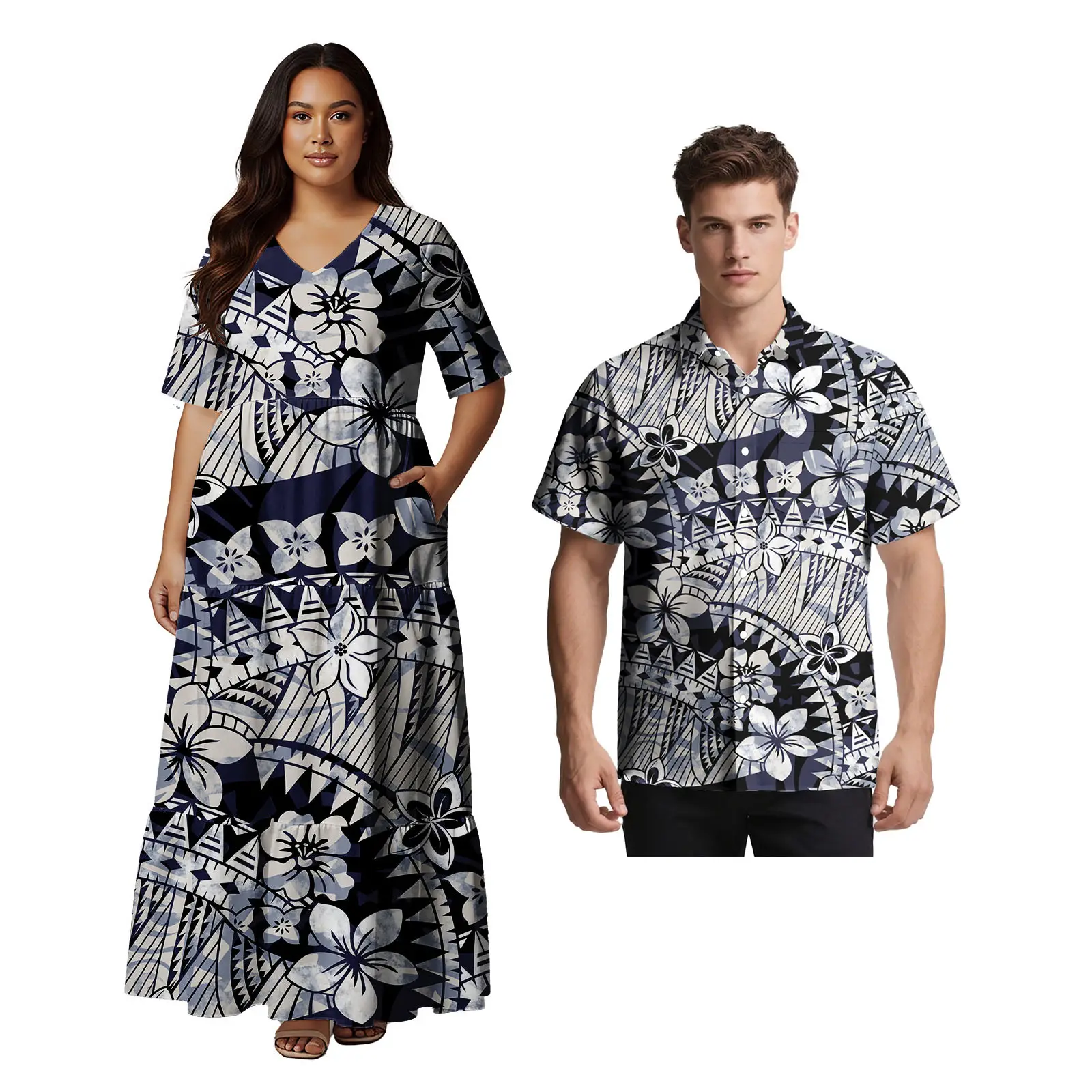مخصص حسب الطلب ملابس مريحة ساموا التصميم الكلاسيكي فستان نسائي هاواي ألوها الرجال قميص بولينيزيا مجموعات من الأزواج