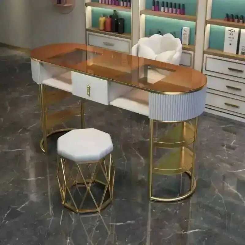 Móveis italianos ins mesas de salão de beleza de luxo manicure nordic ferro forjado único prego mesas de manicure de vidro temperado