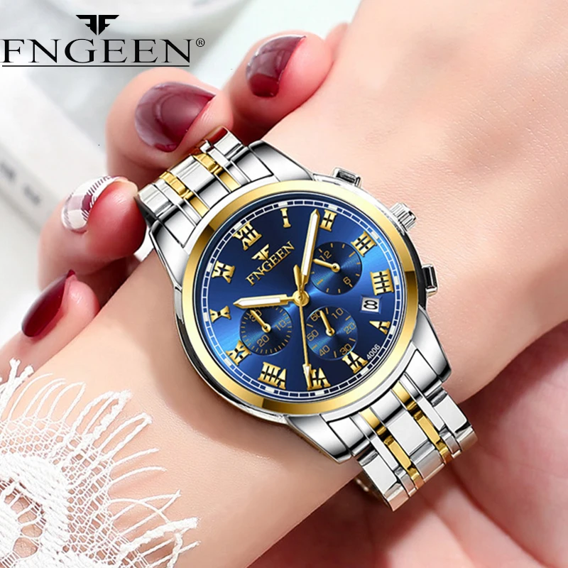 FNGEEN Luxury Quartz Watch Women Elegant Stainless Steel Watch Luminous Waterproof Date Wristwatch Ladies Dress Watch  Ms4006