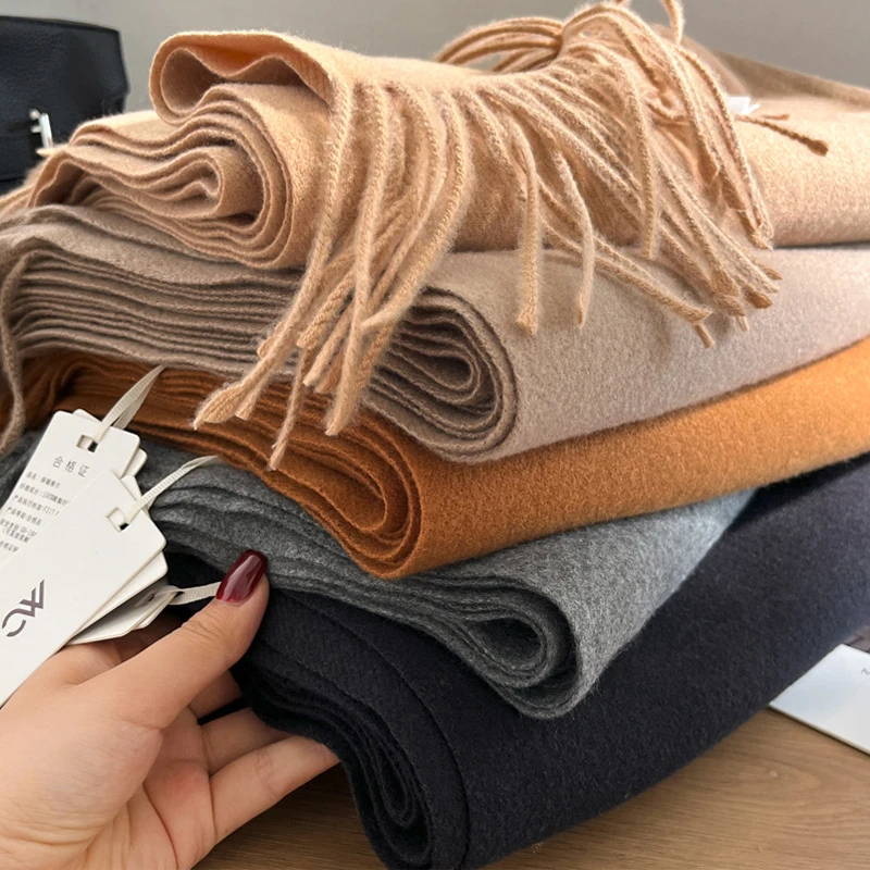 

New 40 Solid Color Winter Cashmere Scarf for Women Long Warm Pashmina Scarves Shawls Wrap Lady Soft Hijab Female Bandana Poncho