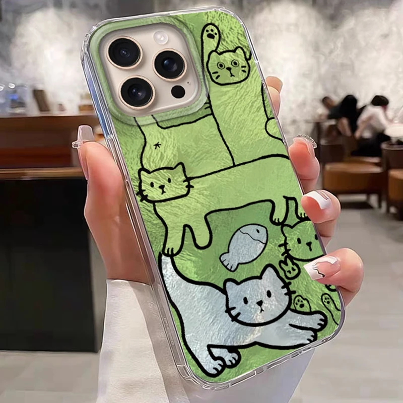 زوجين الكرتون مضحك القط خط قضية الهاتف لابل آيفون 16 15 14 13 برو ماكس 16e 11 12 7 8 زائد XR SE الفتيات Fundas غطاء