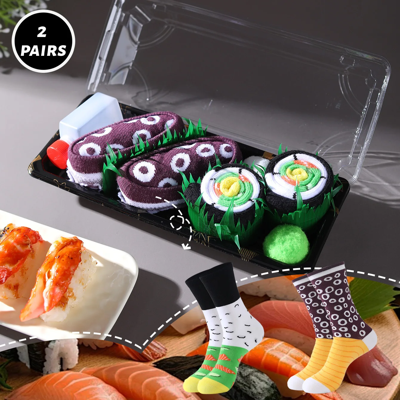2 Pairs of Mid-Calf Socks for Men and Women, Novelty and Fun Colorful Octopus, Salmon, Sushi Gift Box Socks, European and American Fashion Style, Comfortable and Breathable, Party Casual Novelty Gifts, Valentine's Day, Christmas, Santa Claus, Autumn and Winter Models, All-Season Cute and Fun Socks