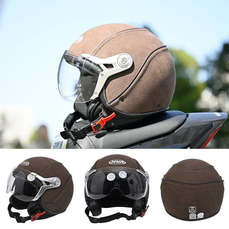 Open Face 3/4 Motorcycle Helmet Retro Motorbike Helmets Vintage Chopper Capacete De Moto Bike Scooter with For Men Women DOT