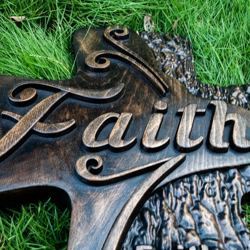 Vintage Faith Wood Cross Decoration Spiritual Wall Sign Tabletop Home Living Decor