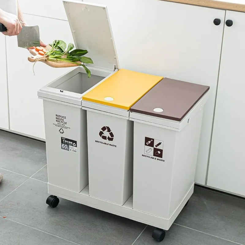 Morden Trash Can Three in One Garbage Bins Kitchen Classification Removable Waste Bins with Cover Household Cleaning Tools