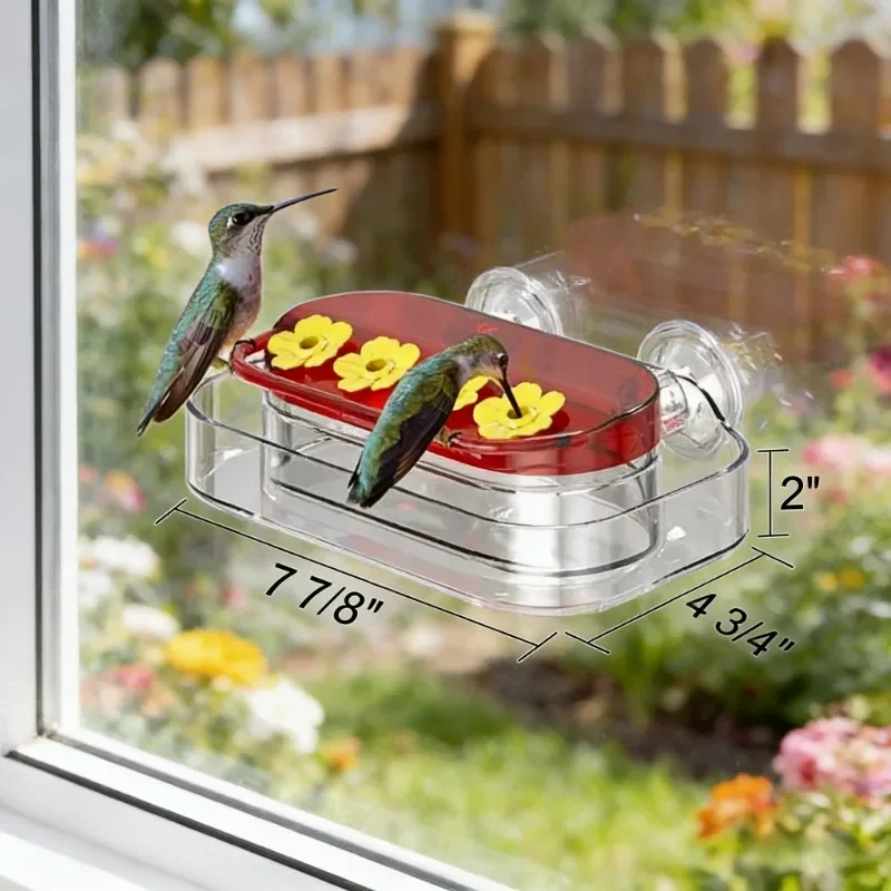 Comedero para Colibríes con Ventosas de Alta Sujeción, 4 Puertos de Alimentación, Botella para Beber Agua para Pájaros, Comedero Colgante para Jardín y Ventana