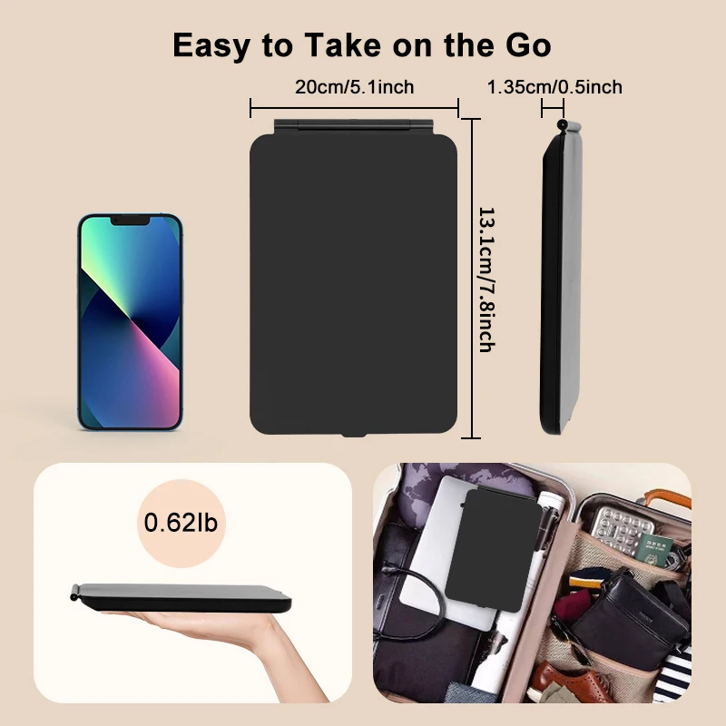 مرآة مكياج LED قابلة للطي مع مرآة زينة لسطح المكتب ببطارية 1500 مللي أمبير في الساعة مع ضوء ساطع قابل للتعتيم للسفر المنزلي #3