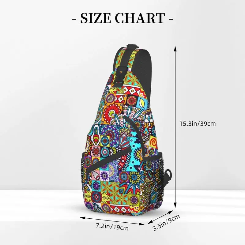 Saco de peito de estilinete floral geométrico, estilinete étnico africano, padrões de Ancara, mochila de ombro crossbody para homens, mochila itinerante