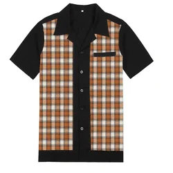 Camisas Rockabilly Vintage Punk Rave para hombre, camisas de manga corta con estampado a cuadros, camisa de Rock rodante, camisas de vestir informales de Hip Hop, 50s