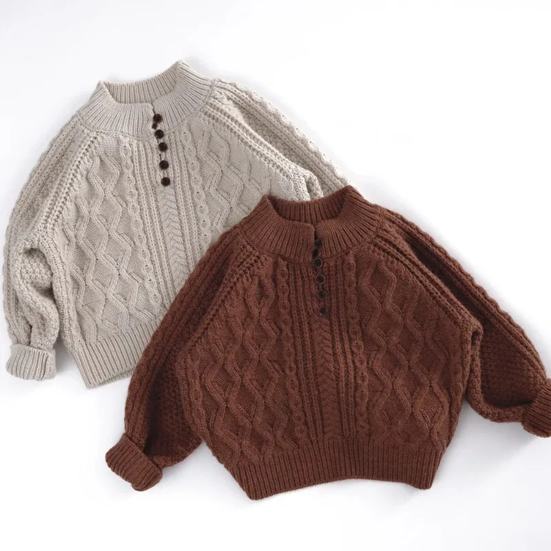 

LILIGIRL Kids Clothes Turtleneck Boys Sweaters Buttons Decoration Woolen Knit Pullover Warm Girls Knitwear 1-7 Y