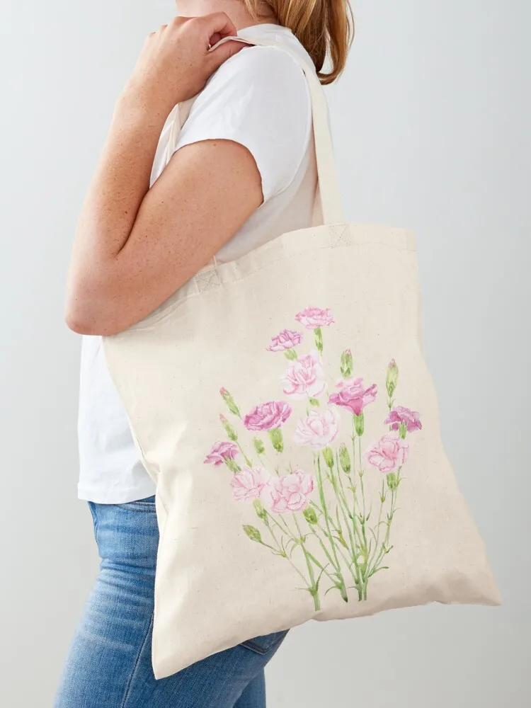 

hand painted pink carnation flowers watercolor Tote Bag cute tote bag shopper bag women canvas