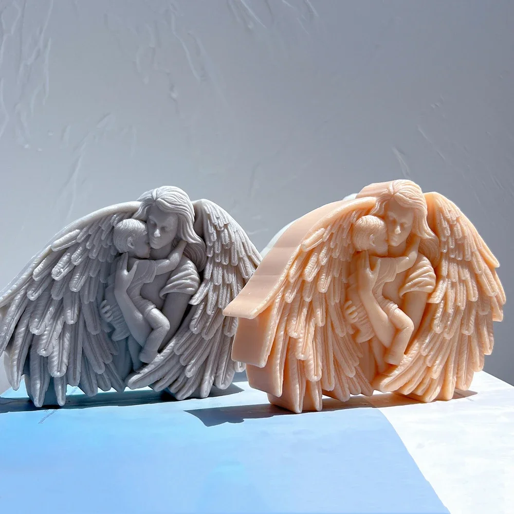 Mother With Baby Statue Candle Mold Angel and Child Sculpture Soy Wax Silicone Mould Greek Figurine Home Decor