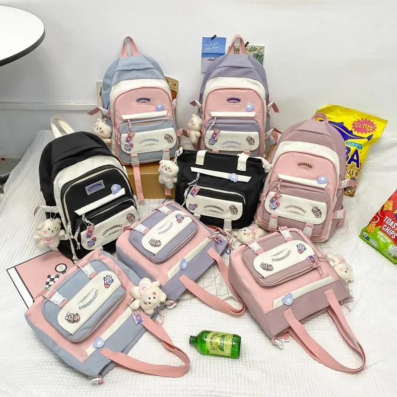 Student Backpack Handbags Set Schoolbag Kawaii High School Students Middle School Elementary Cute Backpacks