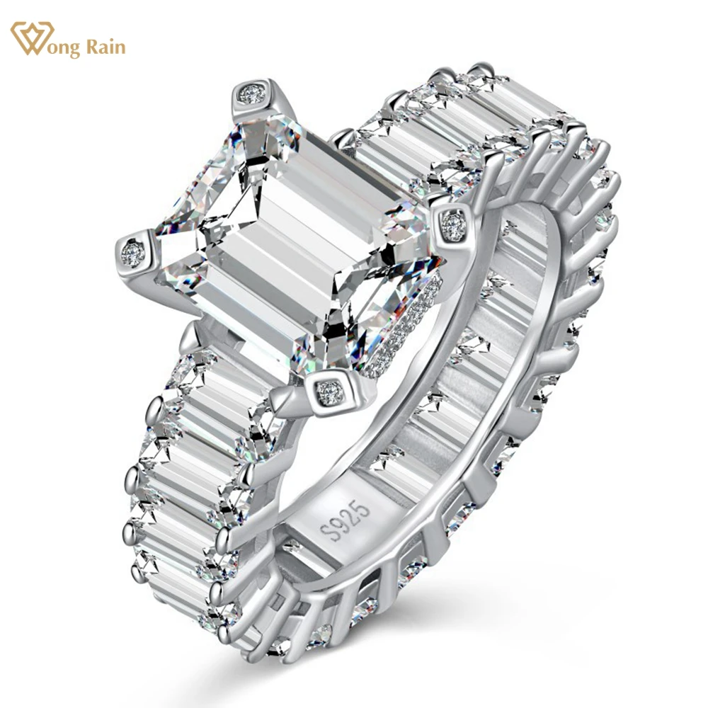 

Wong Rain Sparkling 100% 925 Sterling Silver Emerald Cut 8*10MM Lab Sapphire Gemstone Women's Party Rings Engagement Jewelry