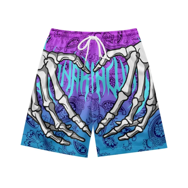 Love Finger Bone Purple Blue Gradient Casual Personalized Loose Fashion Summer Men's Drawstring Basketball Sports Shorts