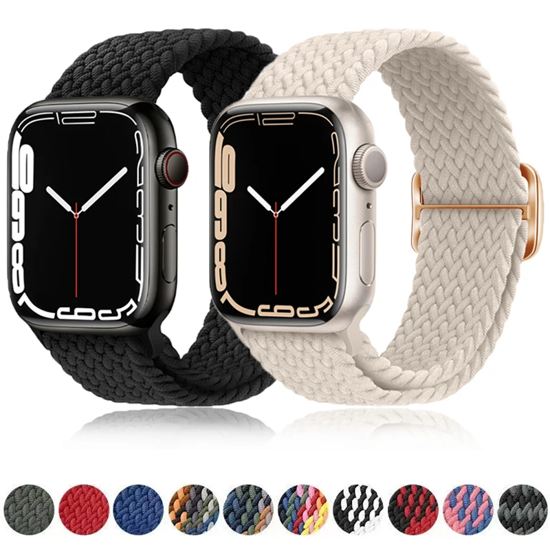 Strap For Apple Watch band 44mm 40mm 45mm 41mm 49mm 38mm 42mm Elastic braided Adjustable bracelet iwatch series ultra 8 7 6 3 se