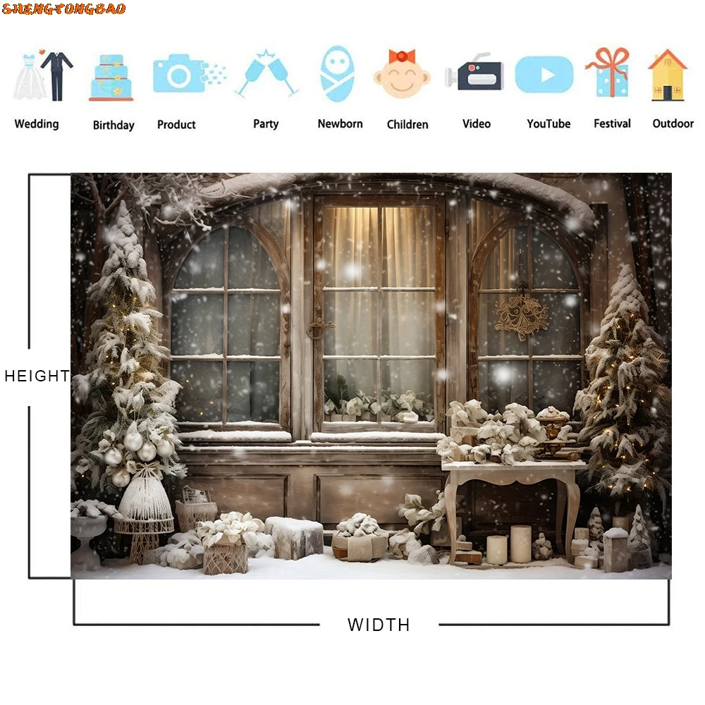 Christmas Backdrop for Photography Winter Window Gift Fireplace Kids Family Party Portrait Backgrounds for Photo Studio